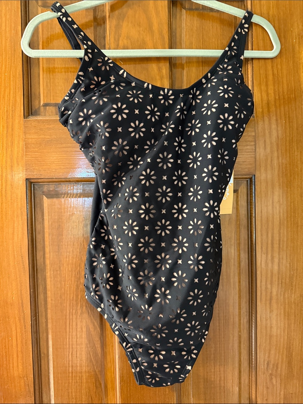 Kina Sol Black One-Piece Swimsuit with Cutout Daisy Pattern Size small